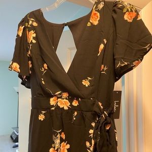 Lulus high low black floral wrap dress